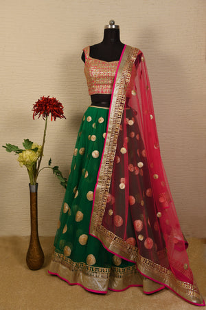 Green and rani pink gota lehenga