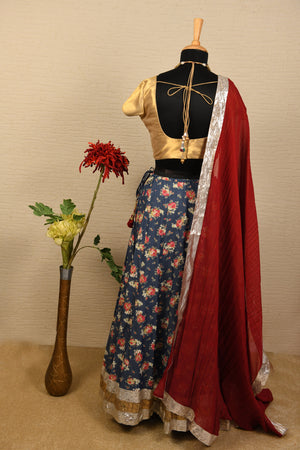 Gold and light floral lehenga