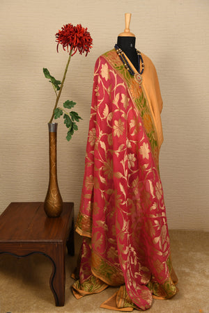 Onion pink Jal dupatta and Beige crepe suit