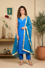 Blue silk suit