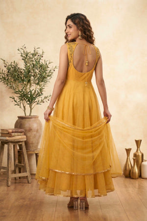 Light yellow and gold silk gown