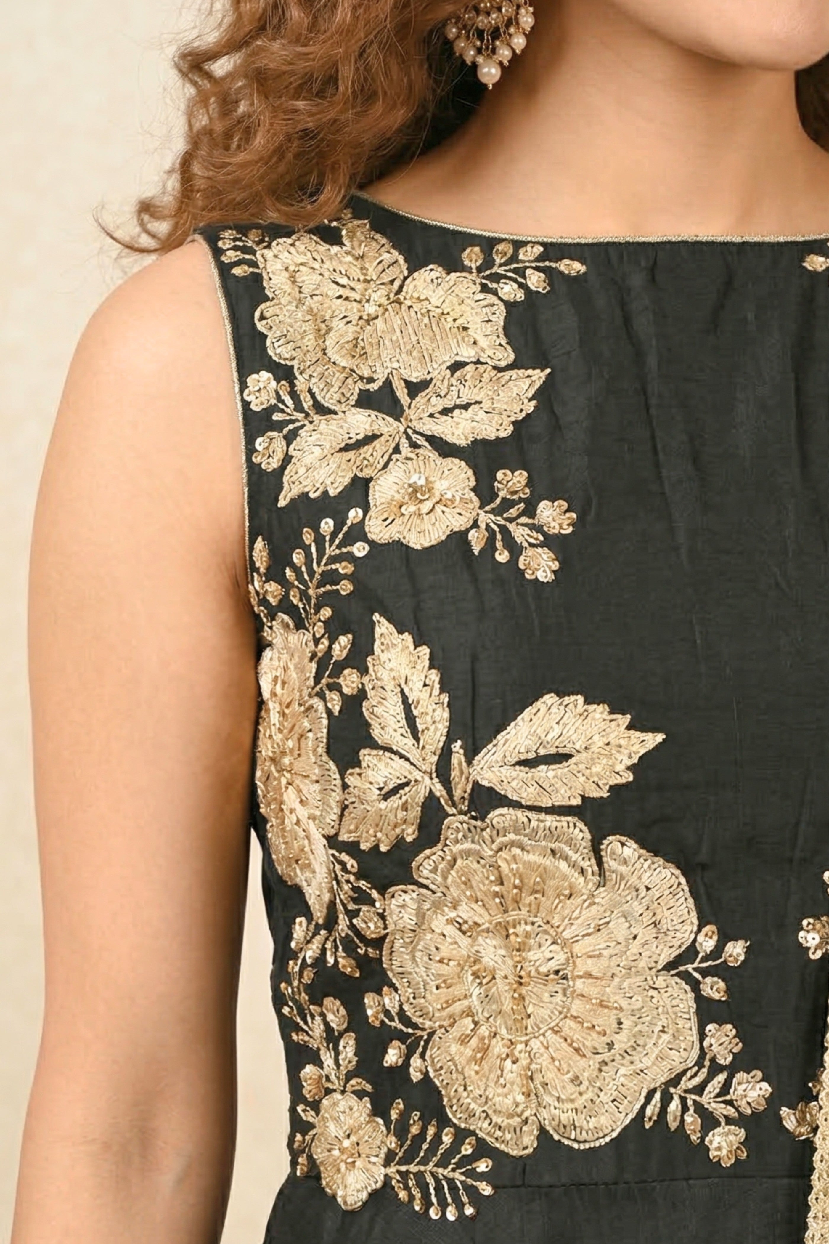 Black and white threadwork gown