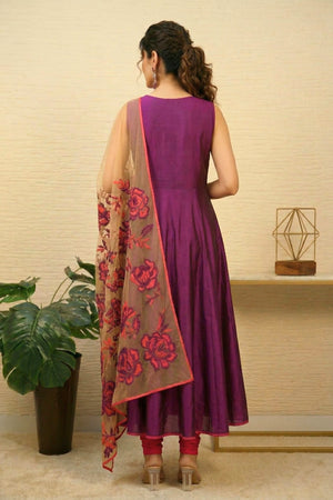 Purple Applique work silk Anarkali
