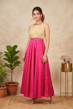 Beige and pink raw silk gown