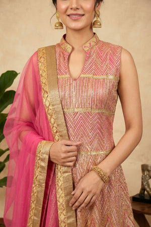 Pink fine gota light weight gown anarkali