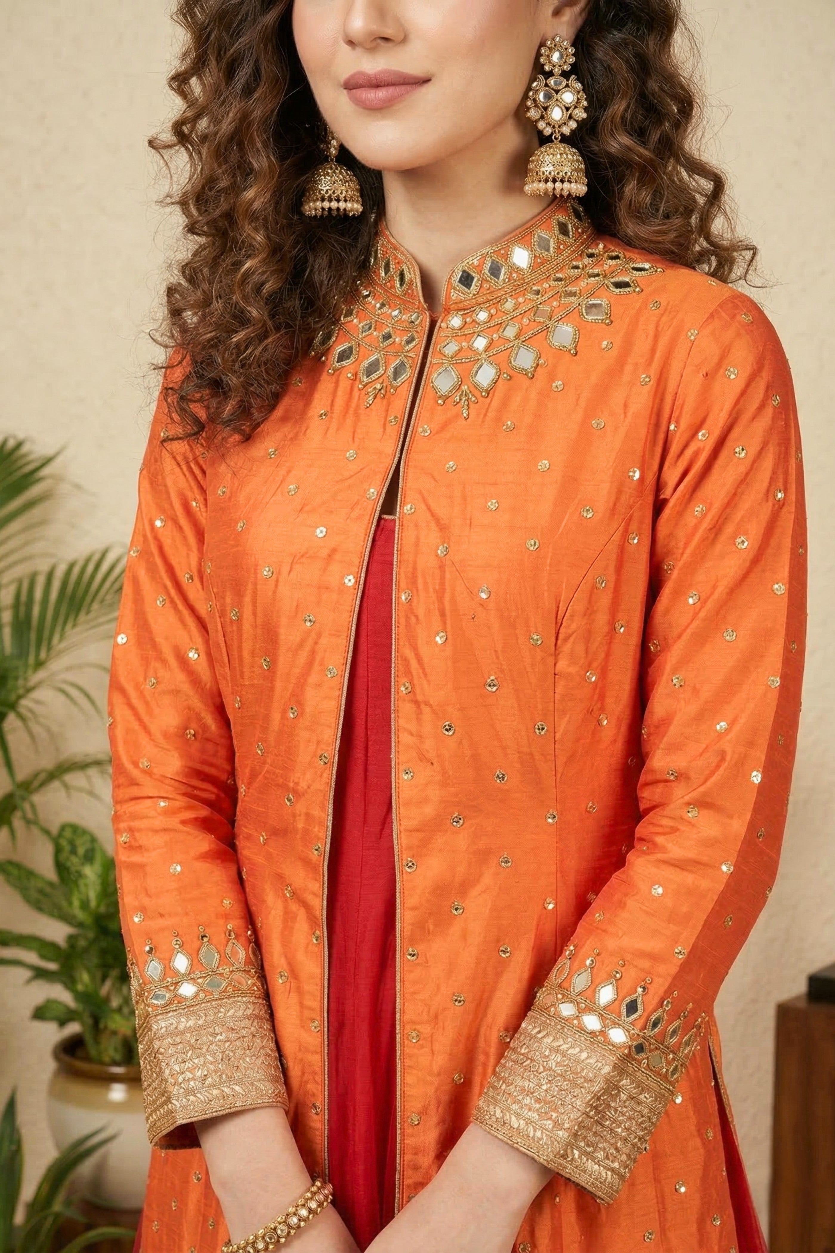 Orange regal mirror embroidered jacket suit