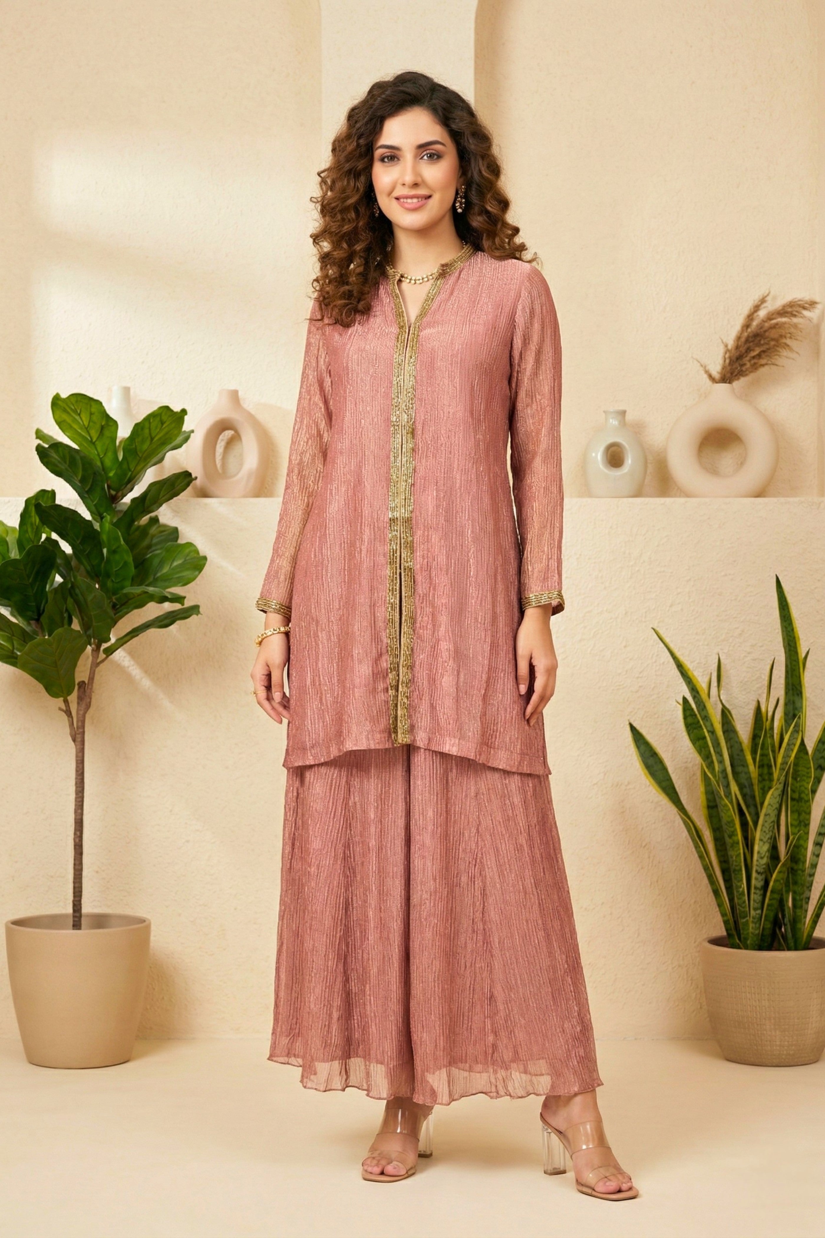 Dusty Rose Crush Tissue Co-Ord Set