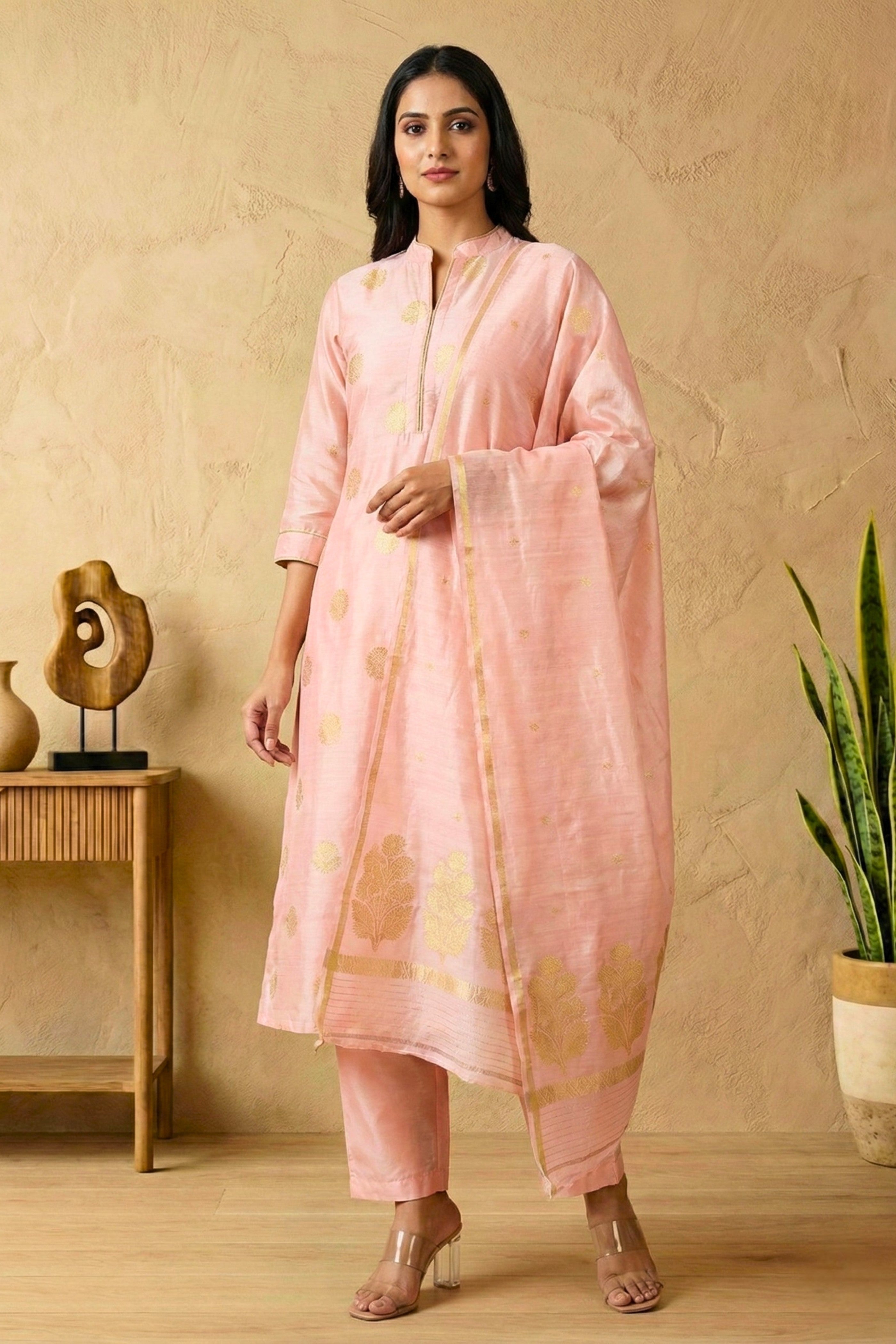 Pearl Pink Fine Silk Suit Set