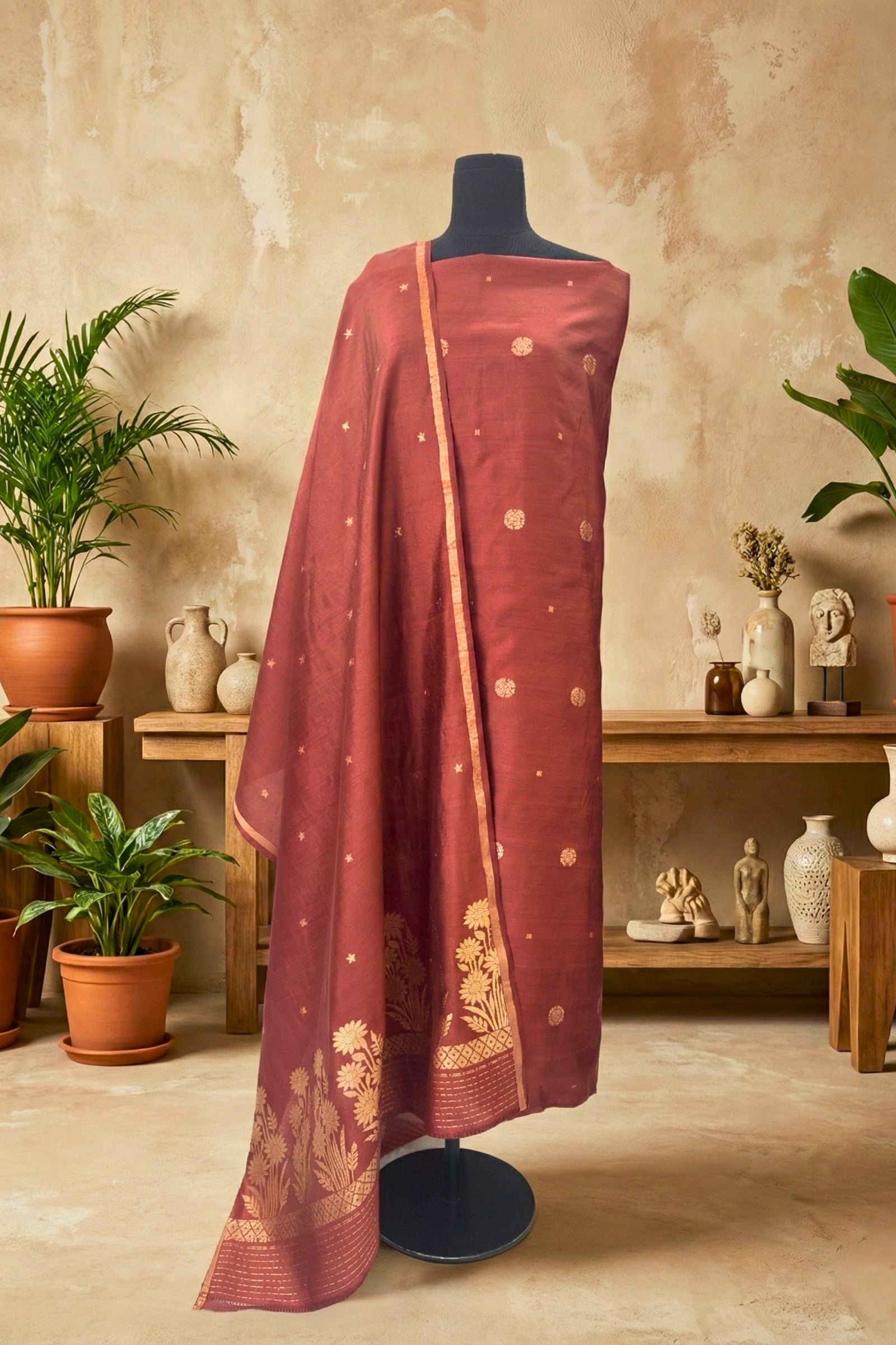 Chestnut Brown Fine Silk Suit Set