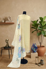 Off - White Linen with Printed Dupatta Suit Set