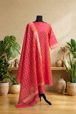 Coral Pink Cotton Chanderi Unstitched Suit Set