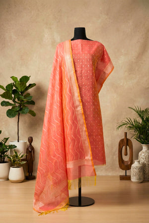 Soft Peach Cotton Chanderi Unstitched Suit Set