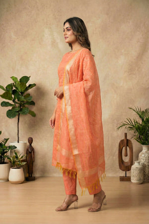 Soft Peach Cotton Chanderi Unstitched Suit Set