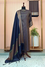 Navy Blue Tanchoi Silk Suit Set