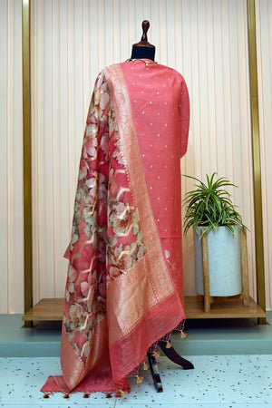 Blush Pink Moonga Silk Organza Dupatta Set
