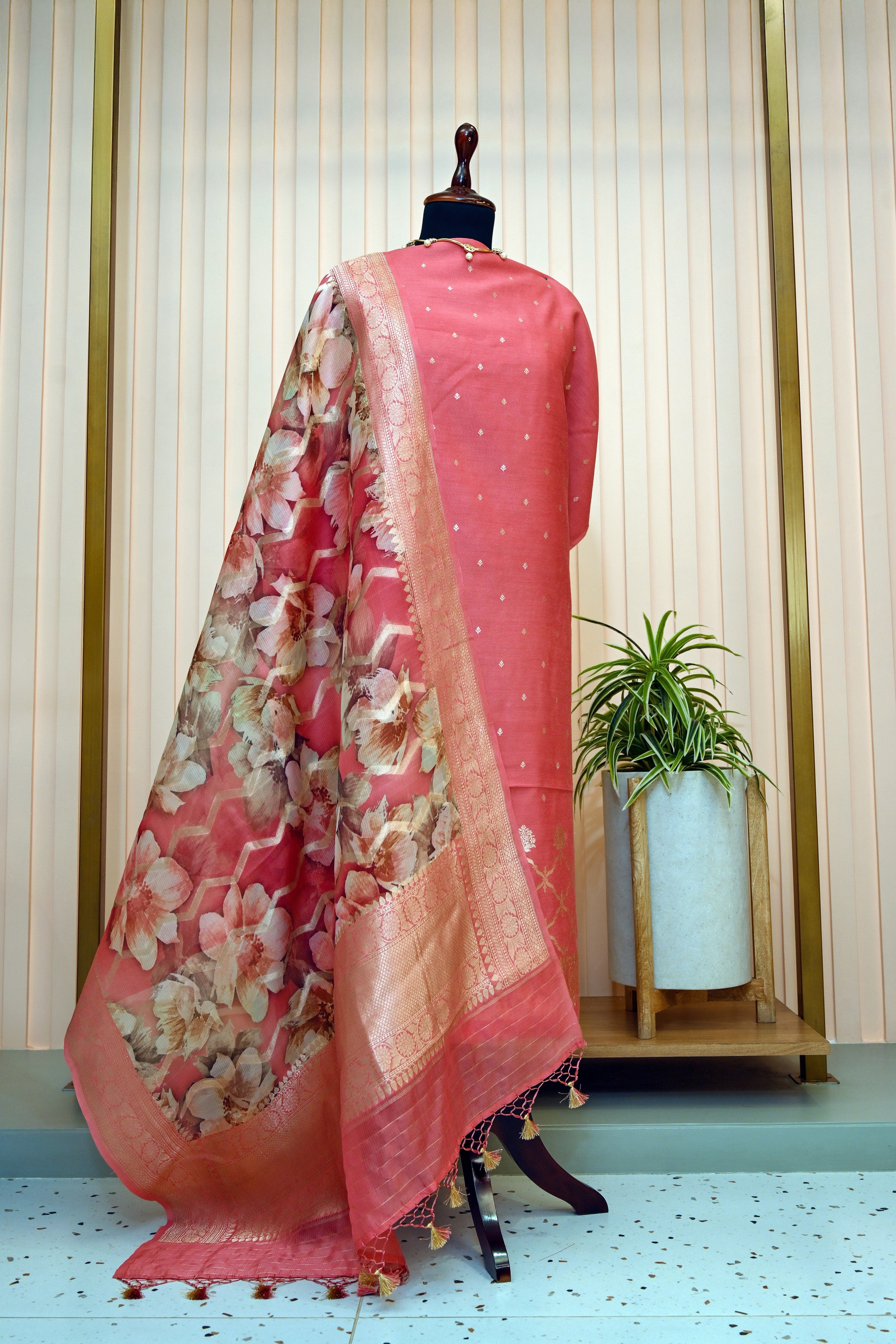 Blush Pink Moonga Silk Organza Dupatta Set