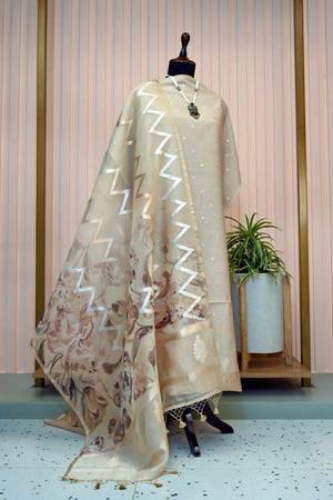 Beige Moonga Silk Organza Dupatta Set