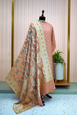 Blush Peach Banarasi Georgette Jal Dupatta