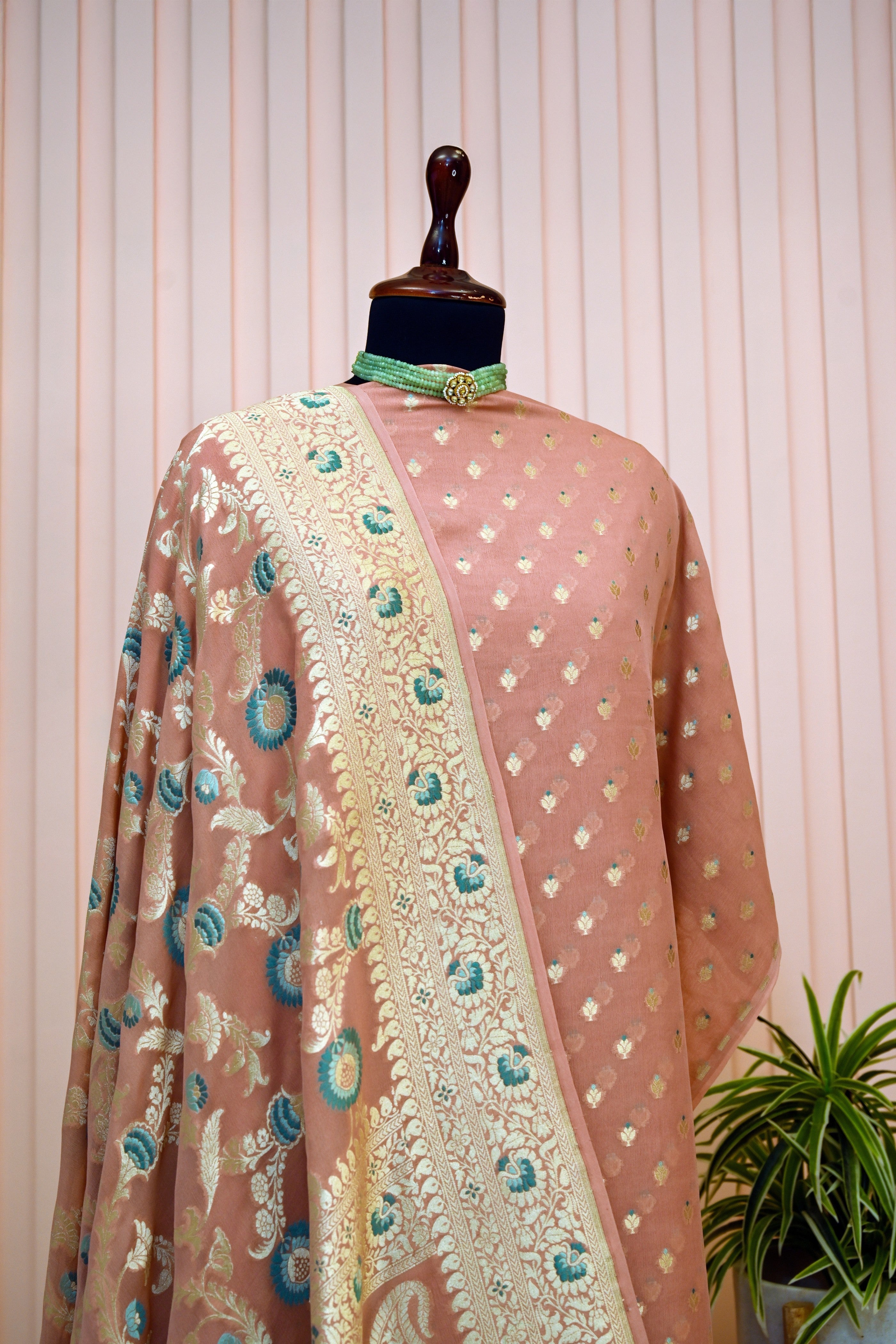 Blush Peach Banarasi Georgette Jal Dupatta