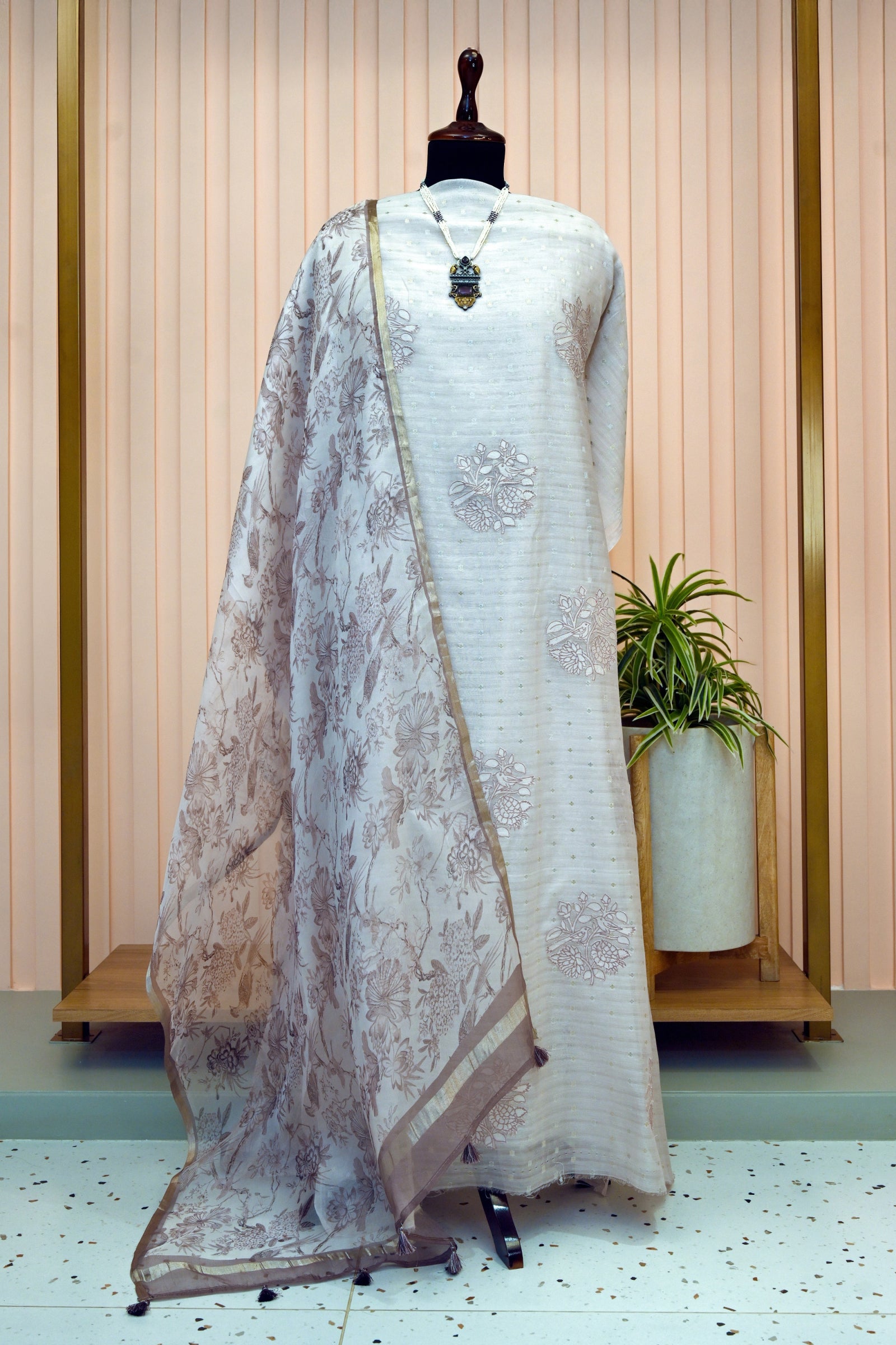 Pastel Lavender Mul Chanderi Organza Dupatta Set