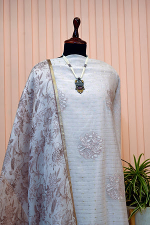 Pastel Lavender Mul Chanderi Organza Dupatta Set