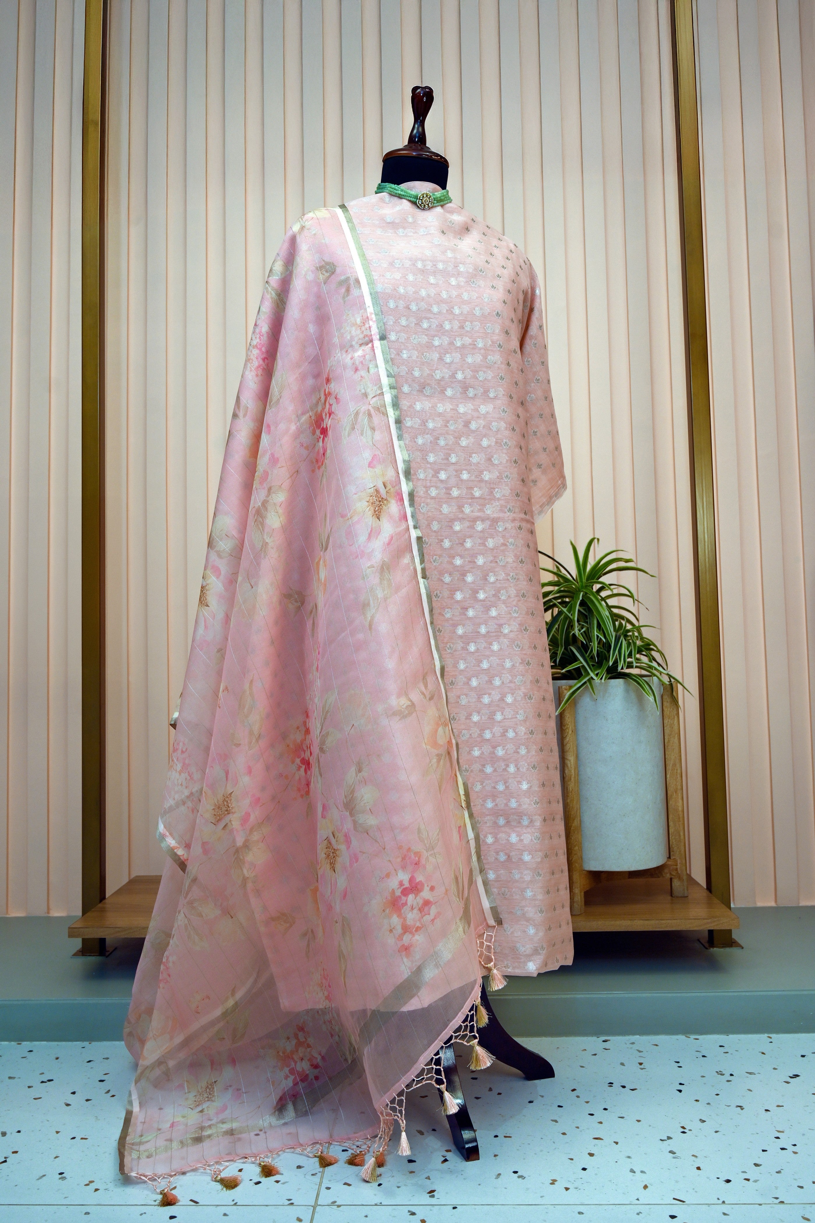 Pastel Pink Chanderi Suit Set