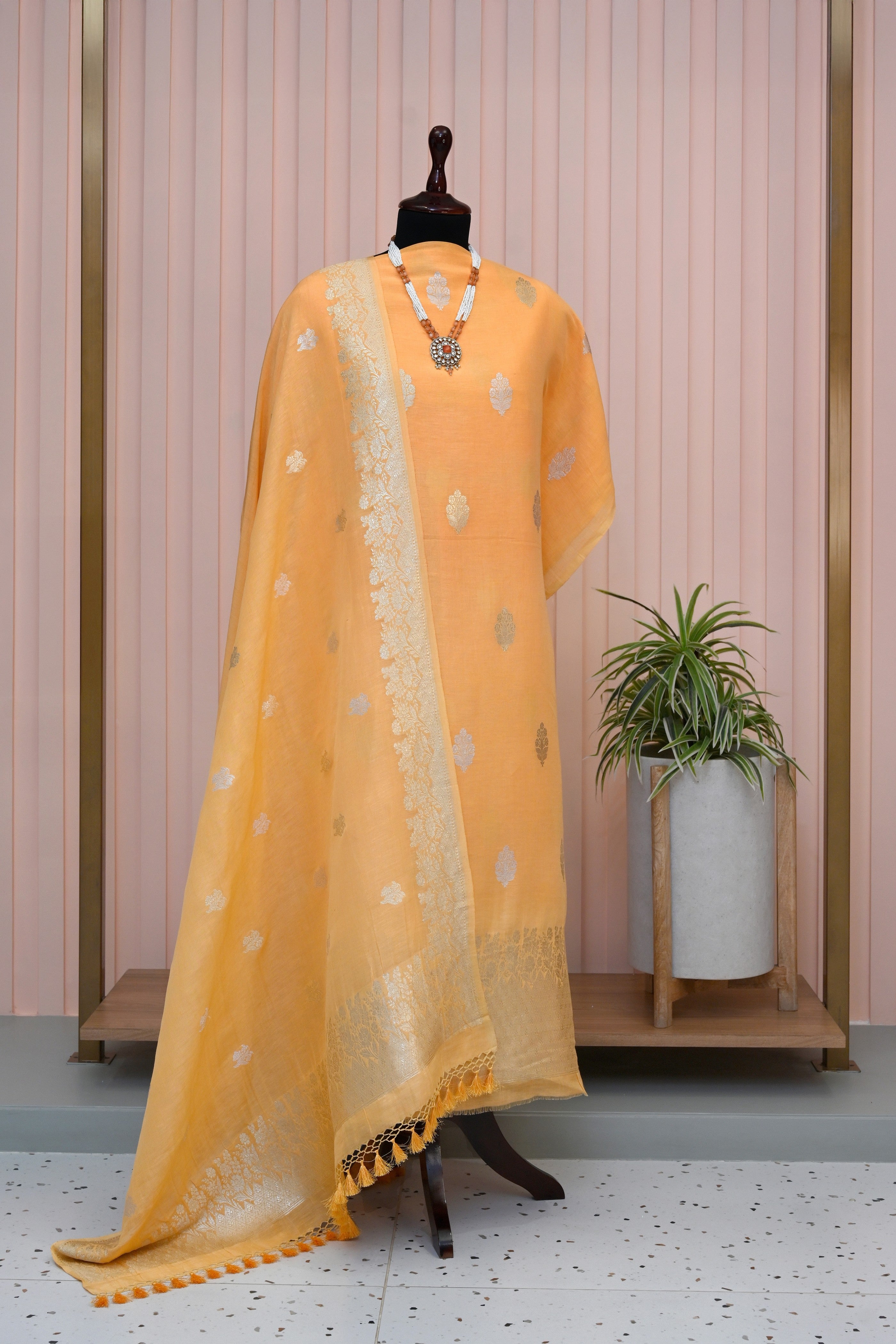 Genda Orange Banarasi Chiffon Linen