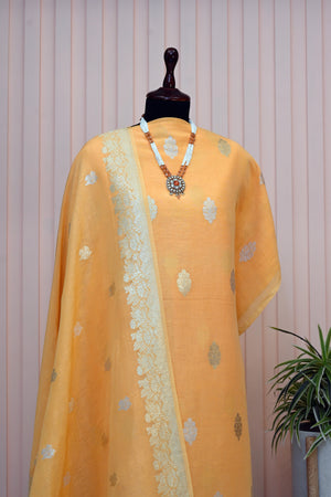 Genda Orange Banarasi Chiffon Linen