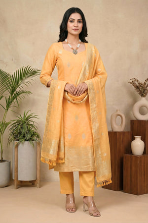 Genda Orange Banarasi Chiffon Linen