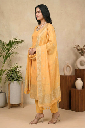 Genda Orange Banarasi Chiffon Linen