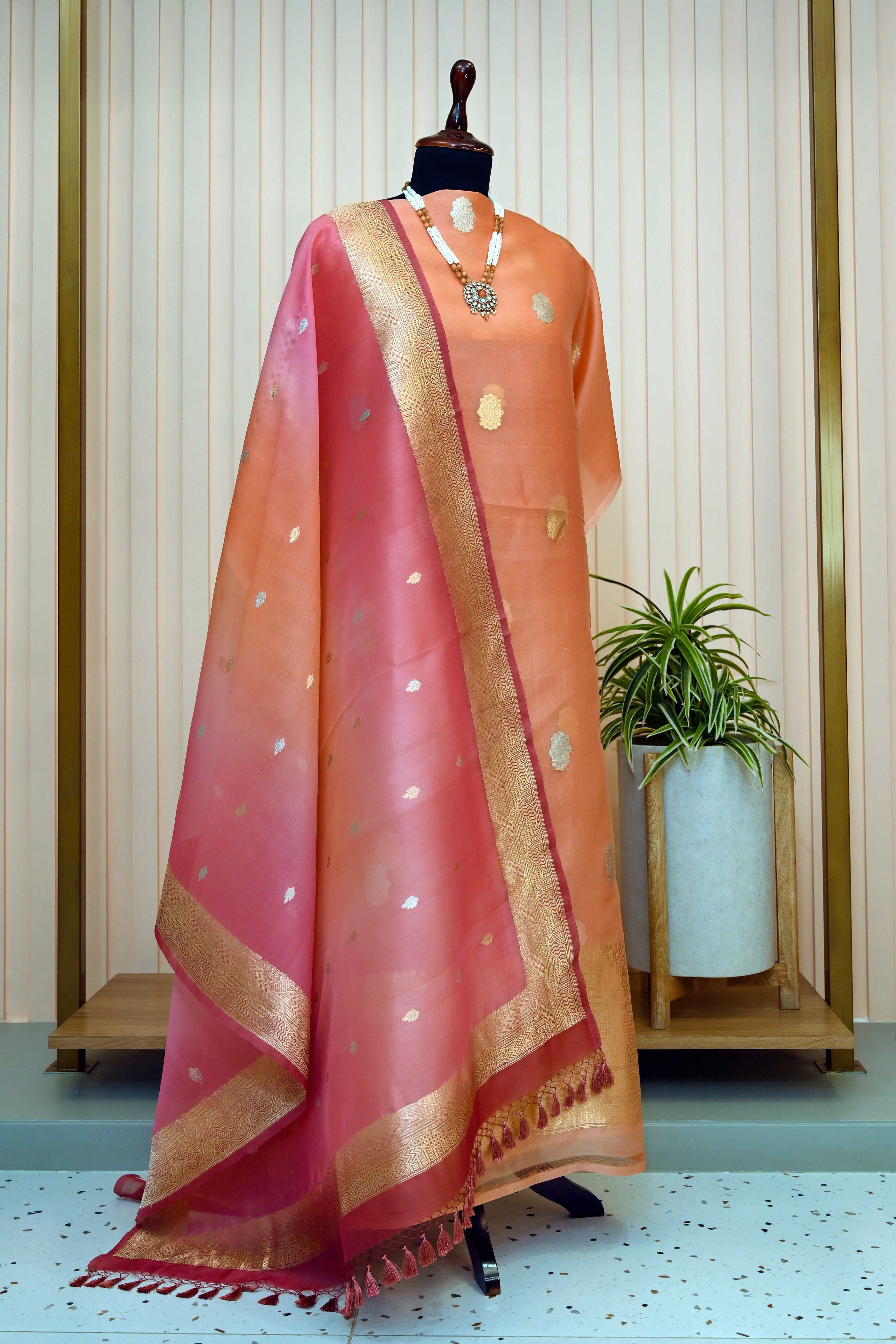 Peach & Pink Omber Organza Suit Set