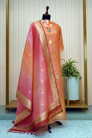 Peach & Pink Omber Organza Suit Set