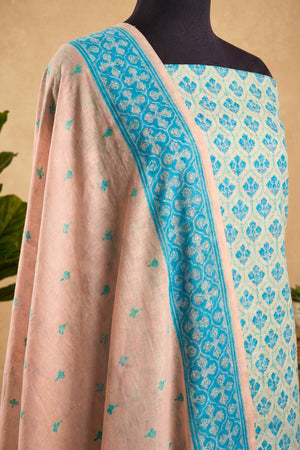 Ice Blue & Blush Pink Cotton Chanderi Suit Set