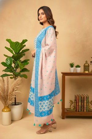 Ice Blue & Blush Pink Cotton Chanderi Suit Set