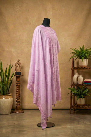 Dreamy Lilac Mul Chanderi Unstitched Suit Set