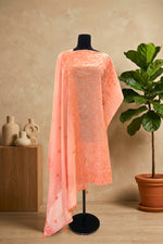 Soft Peach Mul Chanderi Unstitched Suit Set
