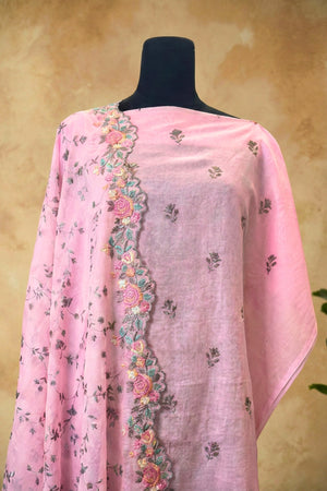 Pastel Pink Mul Chanderi Unstitched Suit Set