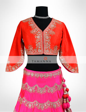 Fuscia pink and red shaded silk lehenga
