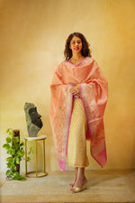 Beige and baby pink chanderi suit material