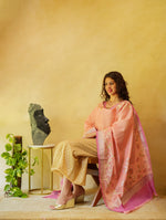 Beige and baby pink chanderi suit material