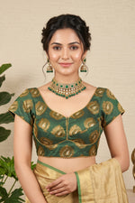 Regal Forest Green Banarasi Silk Blouse with Golden Paisley Motifs