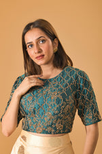 Regal Teal Embroidered Silk Blouse