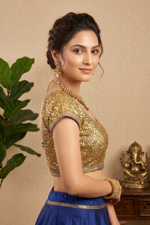 Radiant Gold Sequin Embellished Silk Blouse