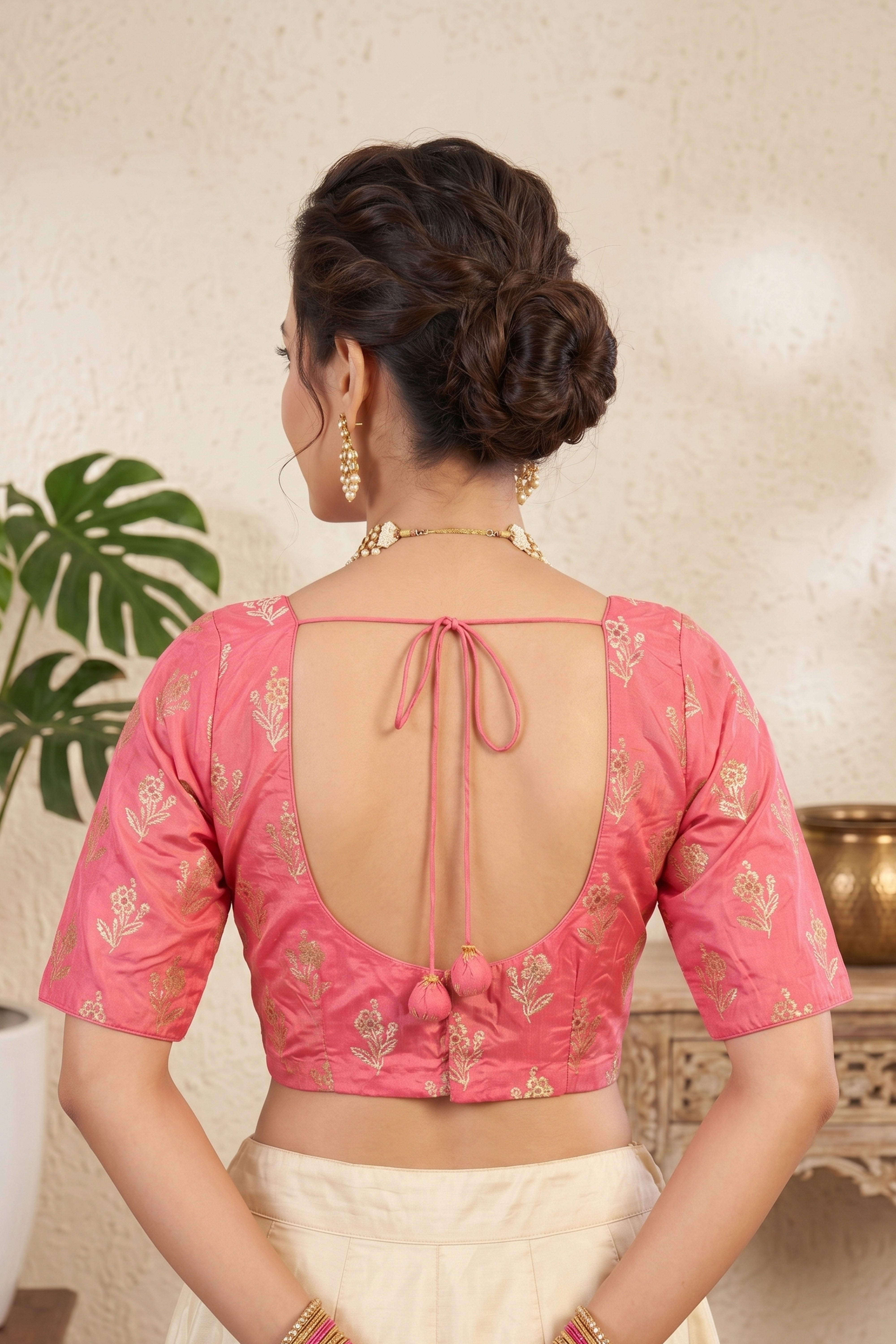 Elegant Rose Pink Banarasi Silk Blouse
