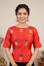 Vibrant Red Soft Banarasi Silk Blouse with Woven Motifs