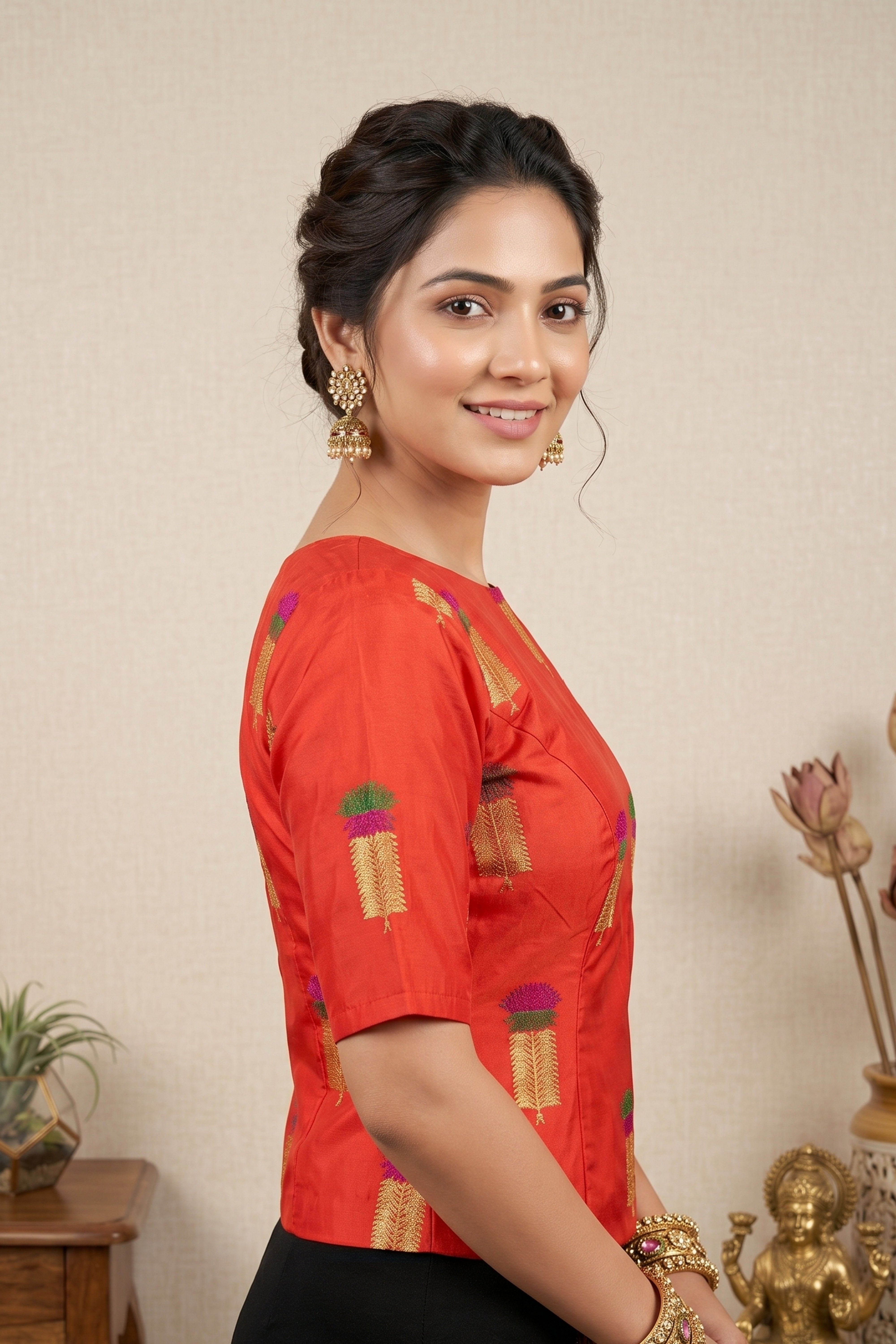 Vibrant Red Soft Banarasi Silk Blouse with Woven Motifs