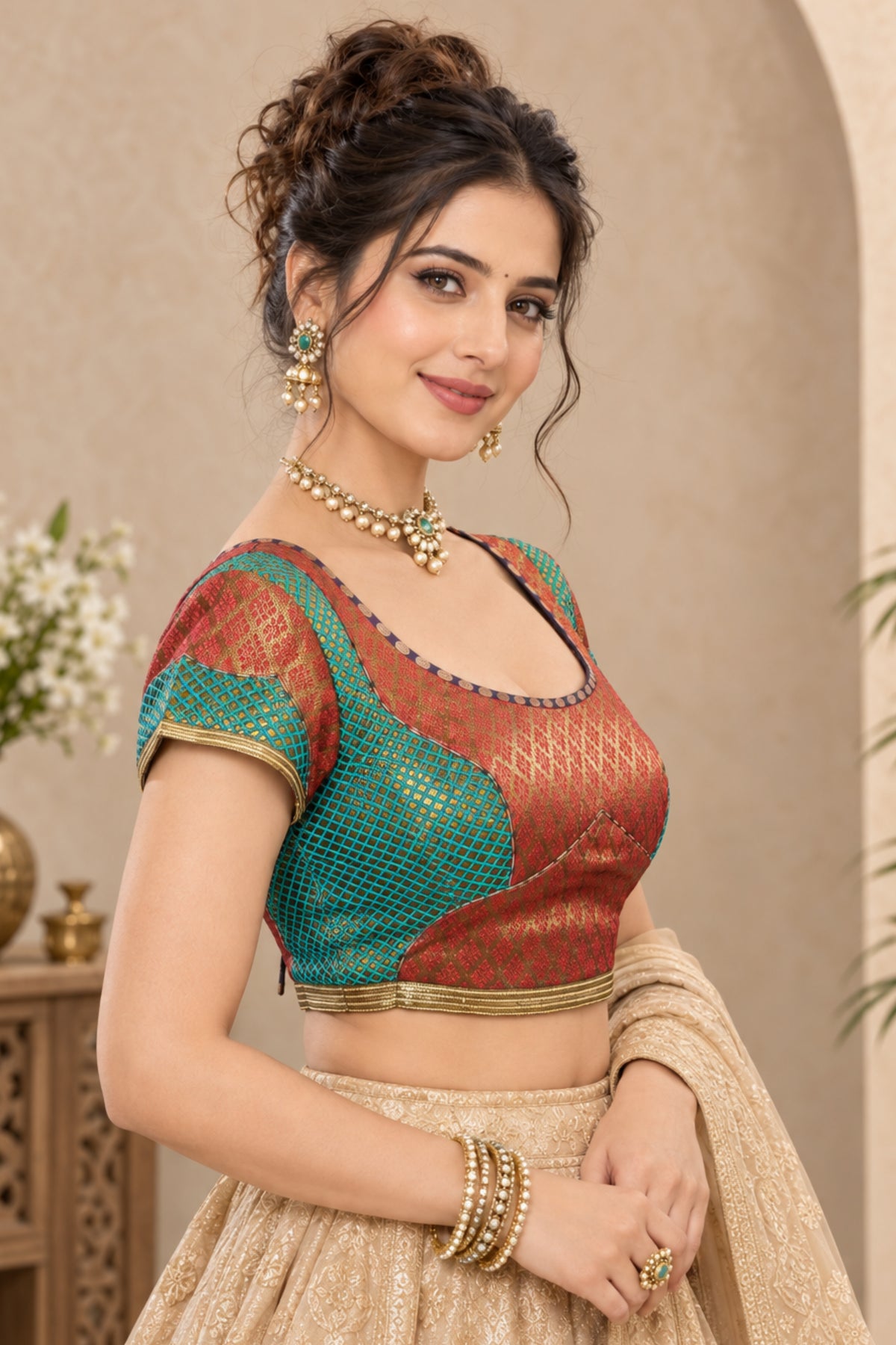 Multicolor Brocade Silk Patchwork Designer Blouse