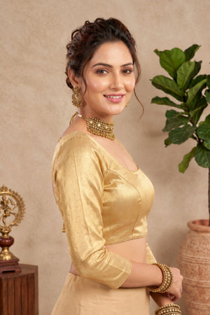 Lustrous Gold Silk Full-Sleeve Designer Blouse
