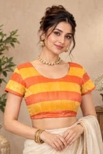Vibrant Orange & Yellow Striped Designer Blouse