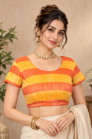 Vibrant Orange & Yellow Striped Designer Blouse